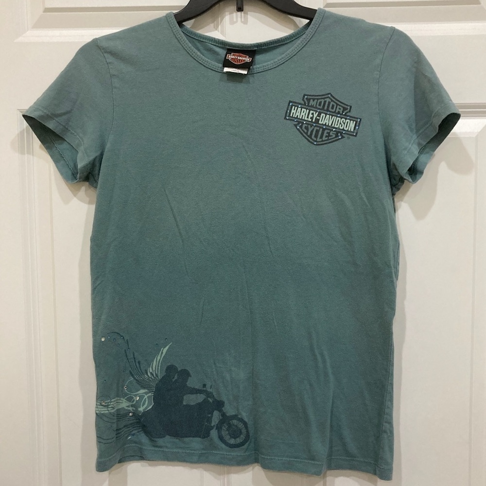 Harley Davidson Large Womens light green sage bejeweled tee Battle Creek, MI